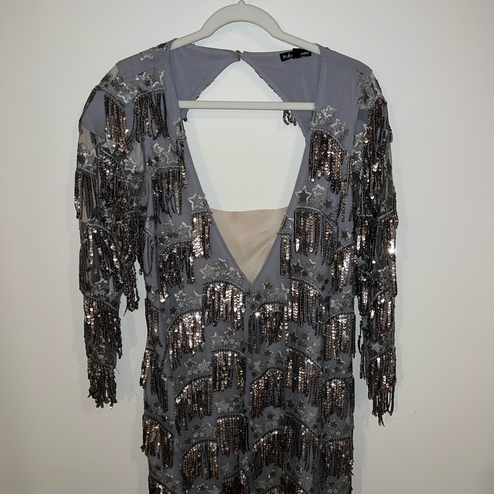 For Love And Lemons Gray and Silver Sequin Mini Dress